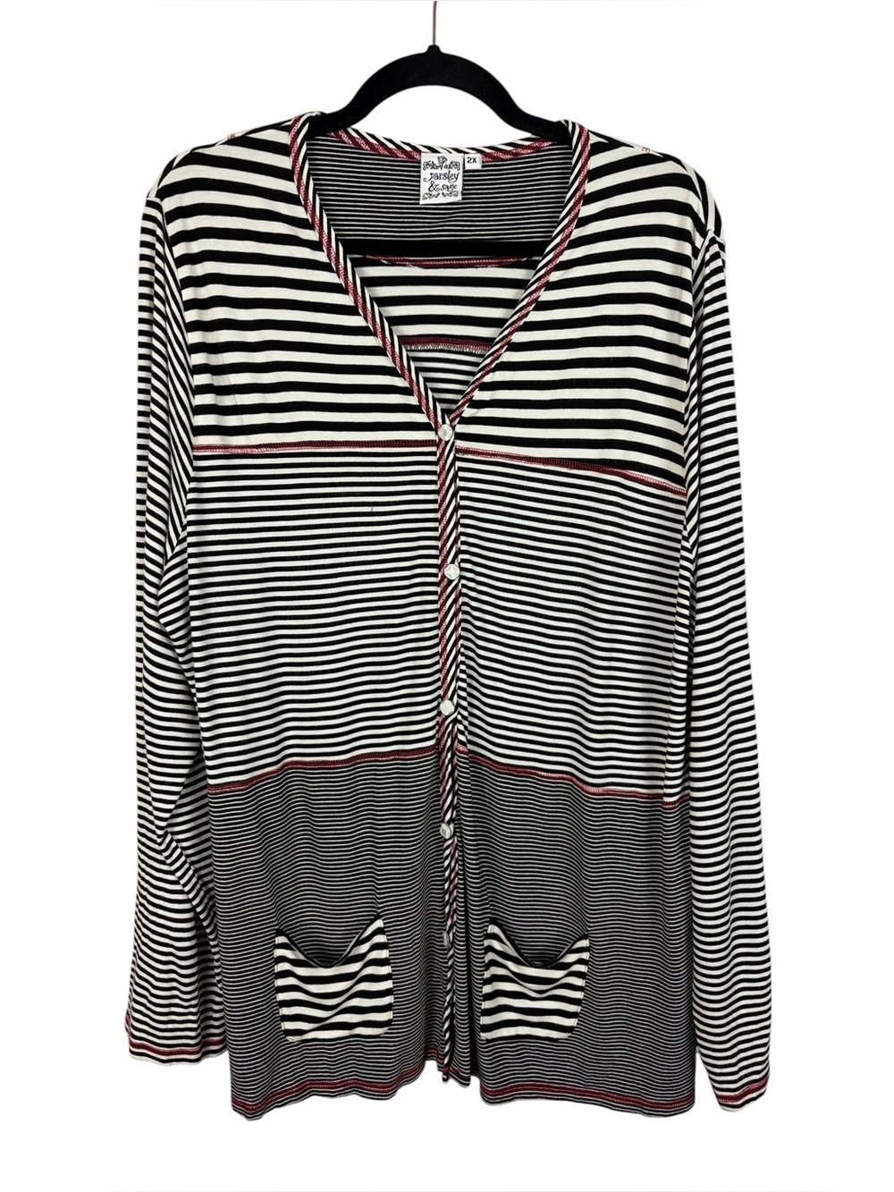 Parsley & Sage Striped Button Front Cardigan Top 2X Black White Boho